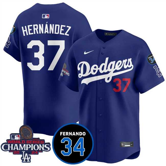 Mens Los Angeles Dodgers #37 Teoscar Hernandez Royal 2024 World Series Champions With Fernando Memorial Patch Vapor Premier Limited Stitched Jersey Dzhi